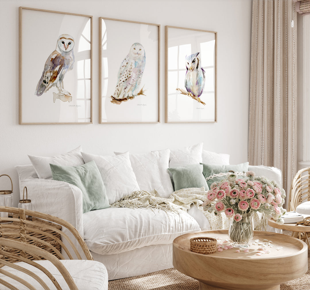 Set van 3 Uilen kunst prints
