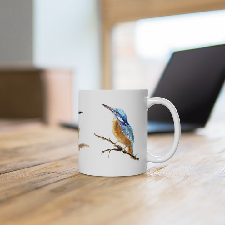 Kingfisher bird mug with 3 watercolors