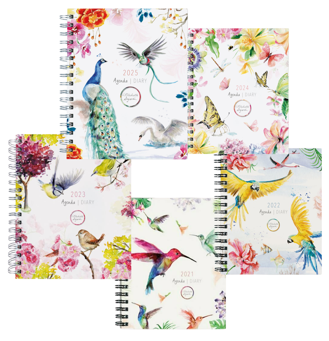 Overview with all diaries by Michelle Dujardin from year 2021 to 2025