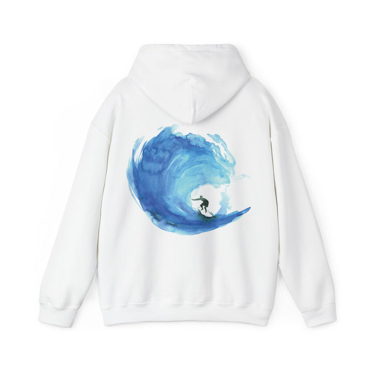 Graphic hoodie with surf watercolor wave design handpainted by MIchelle Dujardin