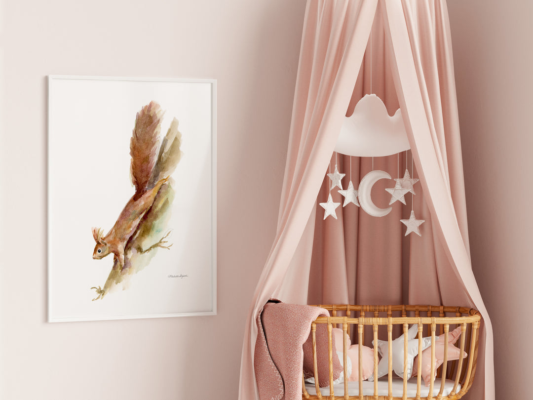 Muurprint van een eekhoorn in babykamer