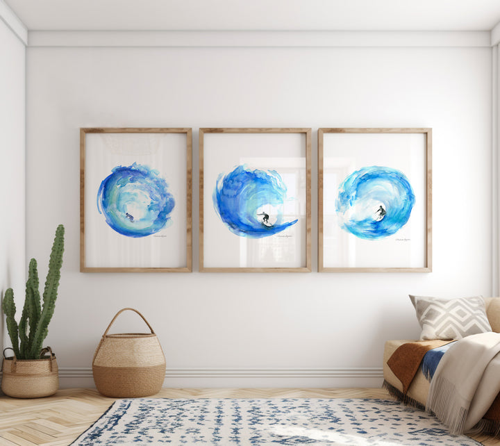 set van 3 blauwe surf prints van Michelle Dujardin