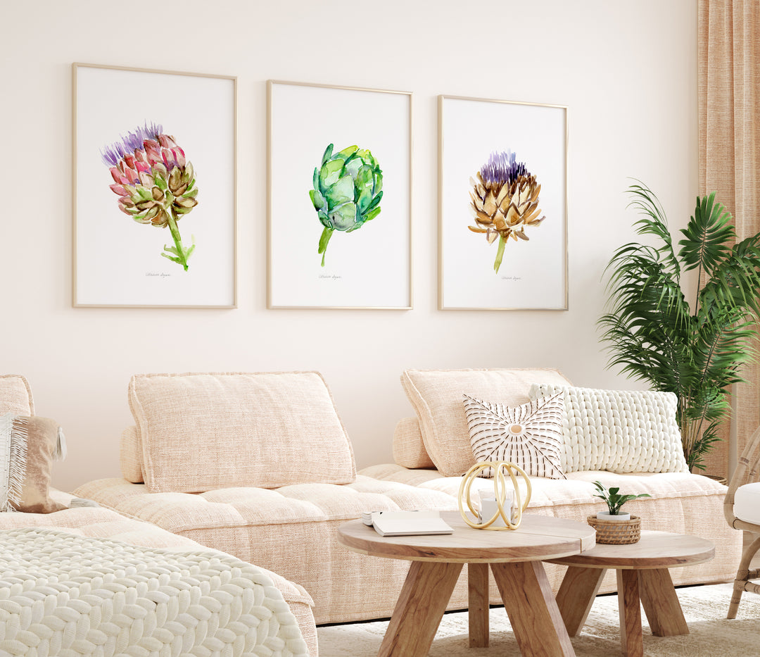 Botanische aquarel prints van artisjok planten door Michelle Dujardin