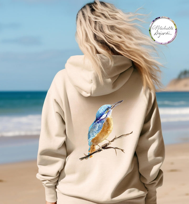 Bird clothing kingfisher hoodie by Michelle Dujardin