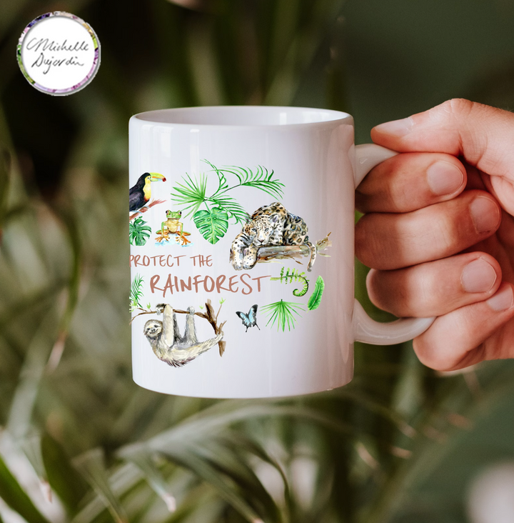 Costa Rica mug with jungle animals by Michelle Dujardin