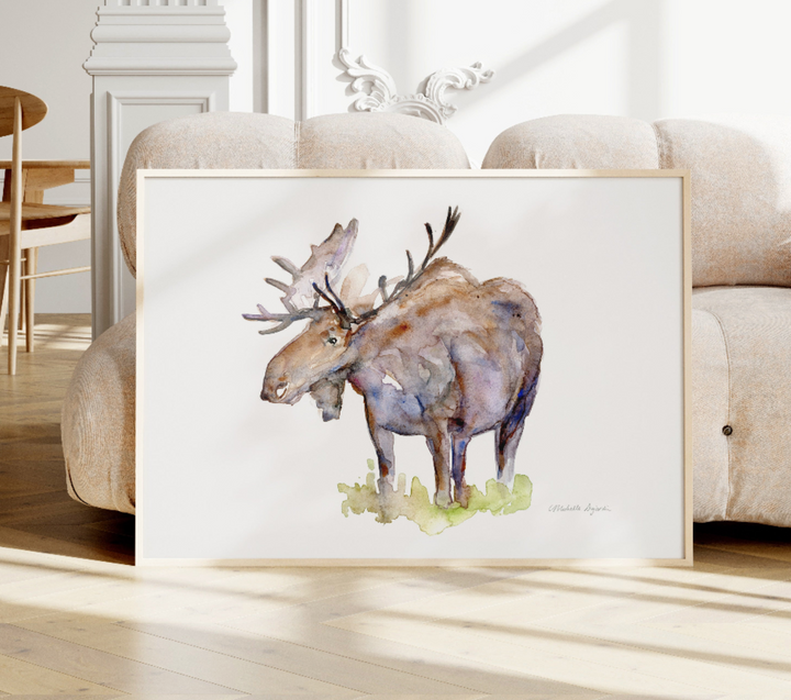 Kunstwerk van een eland in het gras geschilderd door Michelle Dujardin