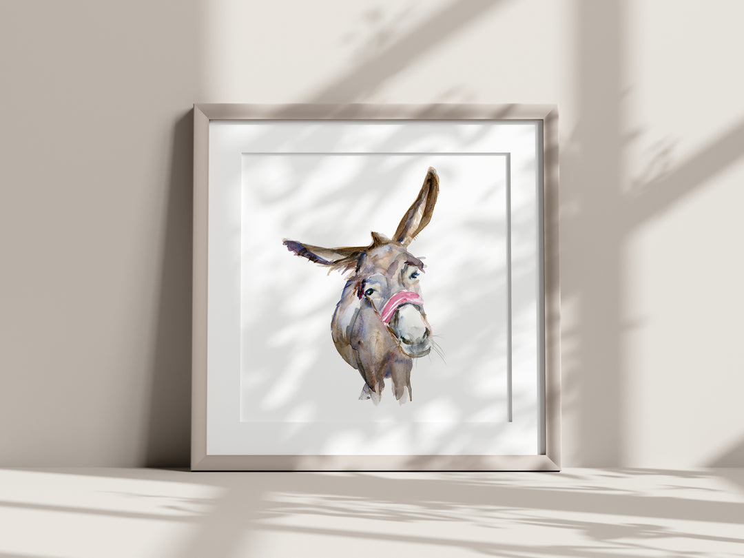 Aquarel schilderij van een grappige ezel door Michelle Dujardin