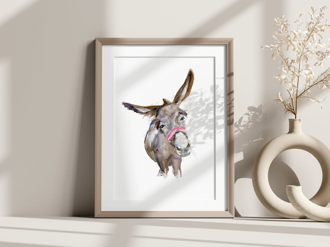 Kunstwerk van een ezel aquarel schilderij door Michelle Dujardin