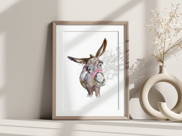 Kunstwerk van een ezel aquarel schilderij door Michelle Dujardin