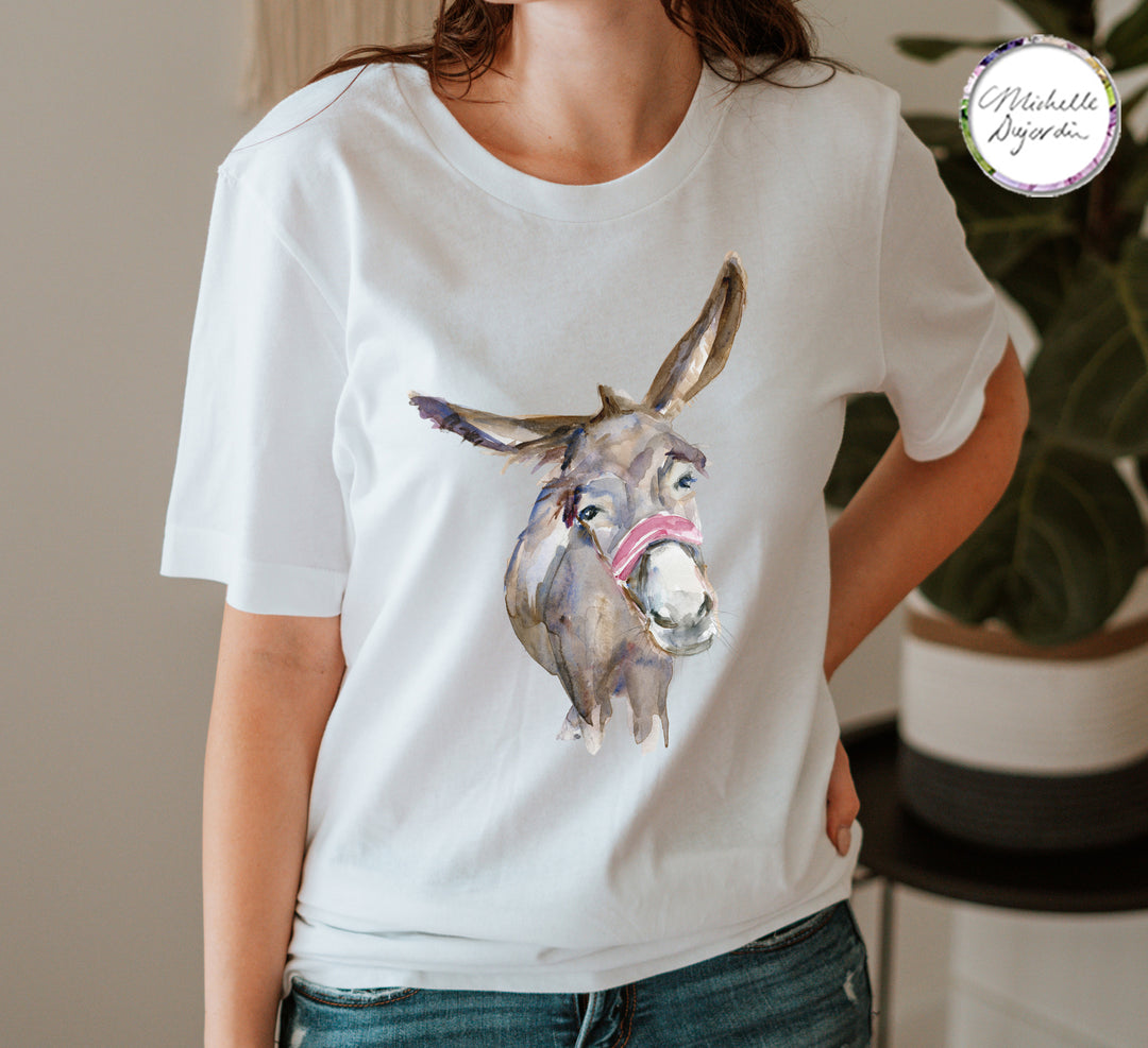 Wit T-shirt met grappige ezel print van Michelle Dujardin