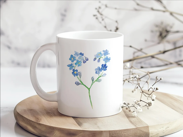Flower mug by Michelle Dujardin with blue forget me nots