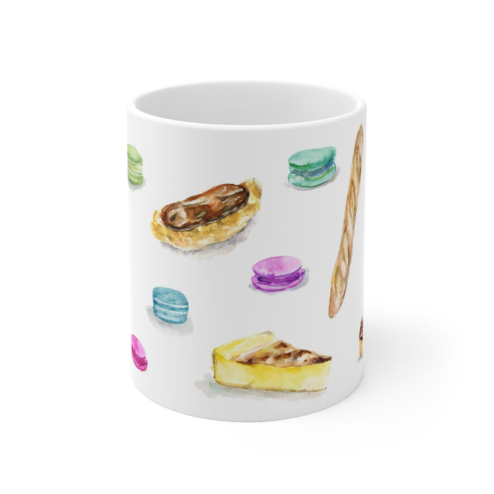 French bakery mug with eclair and pastry