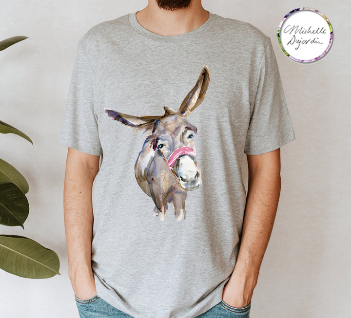 Sports grey watercolor donkey shirt by Michelle Dujardin