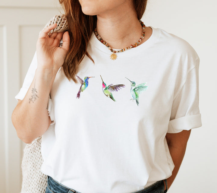 Hummingbirds watercolor t-shirts by Michelle Dujardin