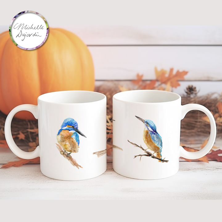 Kingfisher bird mug with 3 watercolors