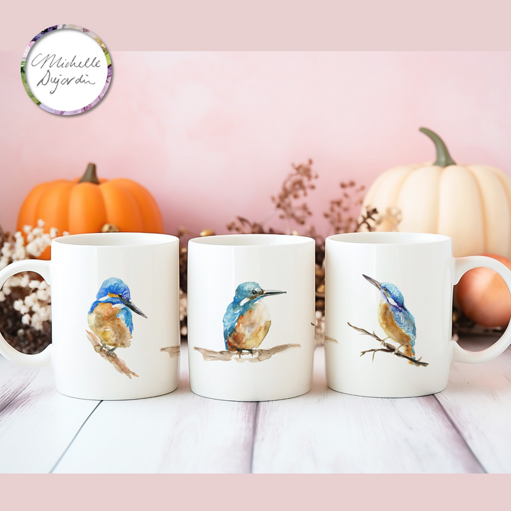 Mok met3 verschillende ijsvogel illustraties van Michelle Dujardin