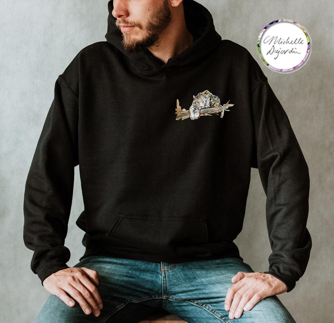 Jaguar and wildlife art hoodie by Michelle Dujardin