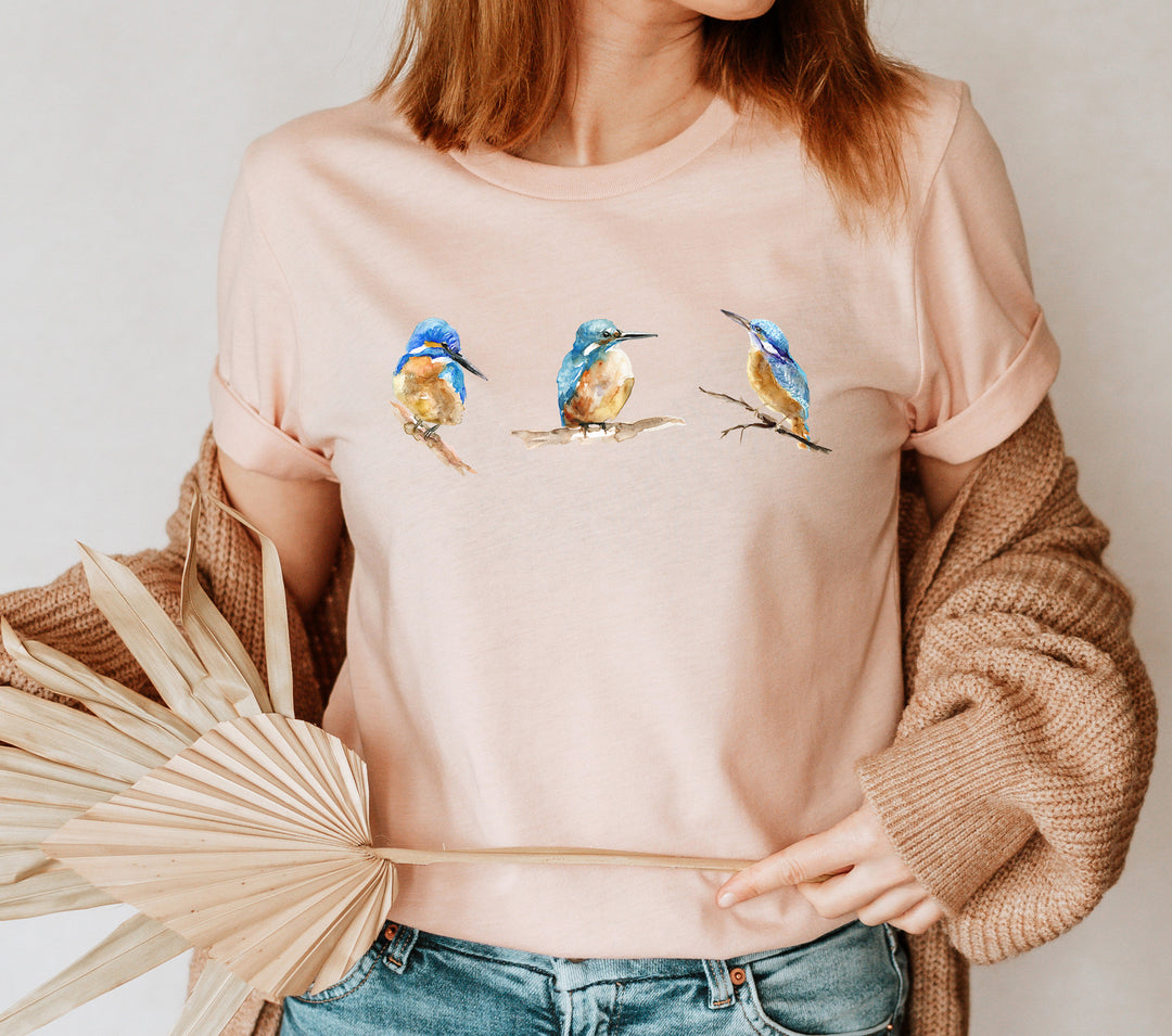 Bird T-shirt with kingfisher watercolor Art by Michelle Dujardin