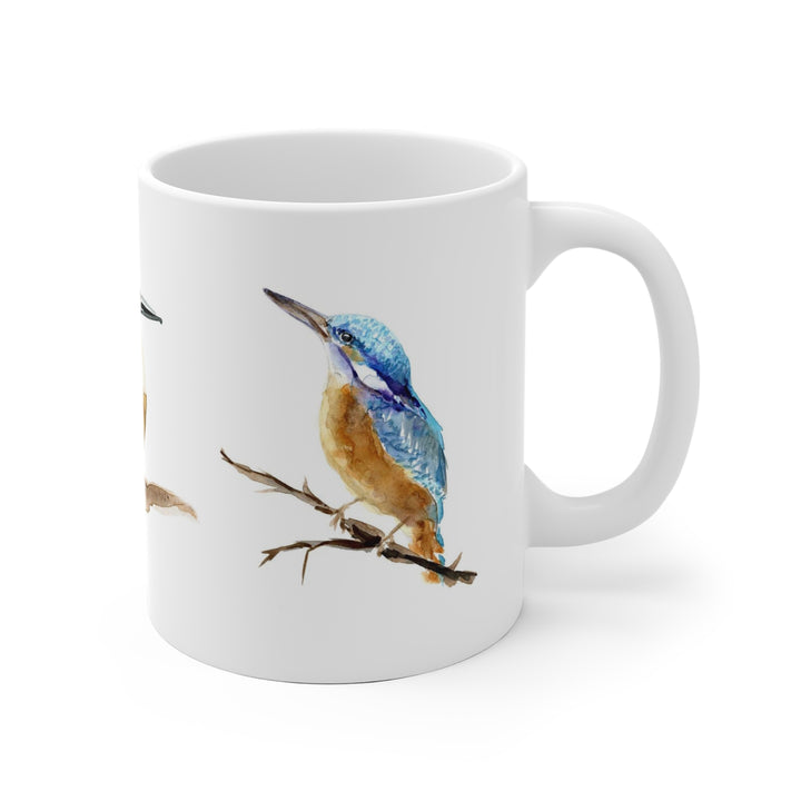 Ceramic mug with kingfisher watercolor art by Michelle Dujardin