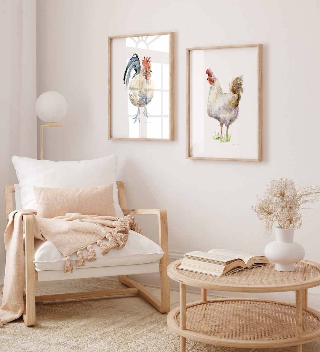 Kip en haan print aan de muur van Michelle Dujardin