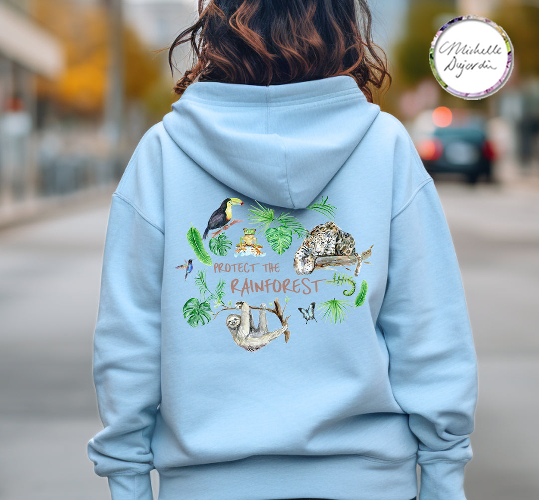 Hoodie with Costa Rica wildlife illustrations by Michelle Dujardin