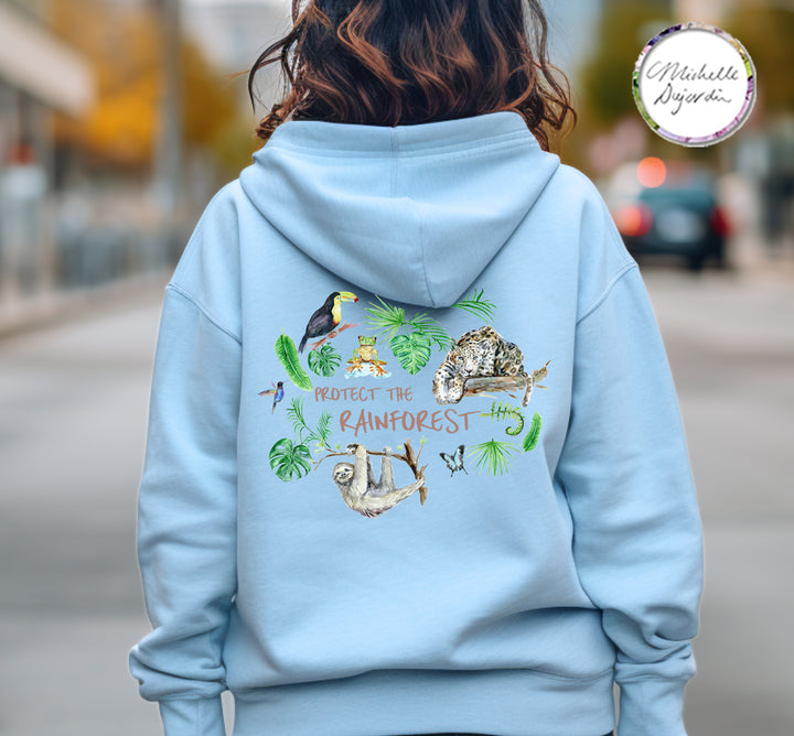 Hoodie with Costa Rica wildlife illustrations by Michelle Dujardin