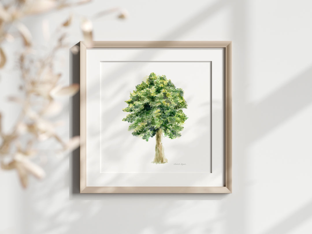 Lindeboom aquarelprint, symbolische boom wanddecoratie met betekenis van liefde en harmonie