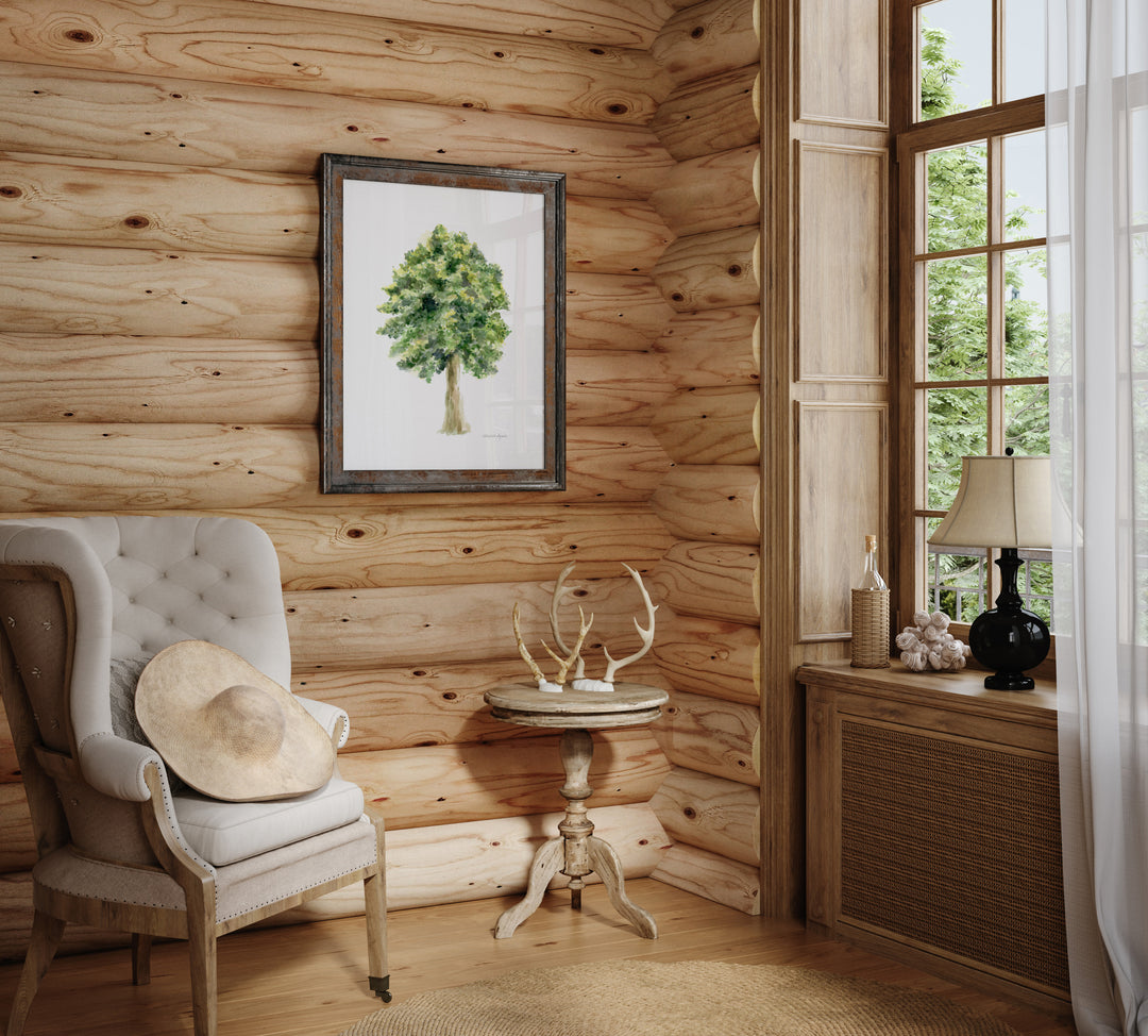 Lindeboom poster in lijst in blokhut van michelle Dujardin