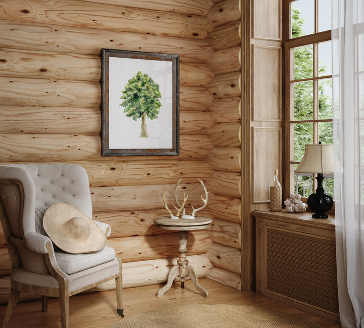 Lindeboom poster in lijst in blokhut van michelle Dujardin