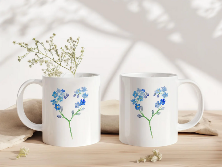 Flower mug with forget me nots by Michelle Dujardin