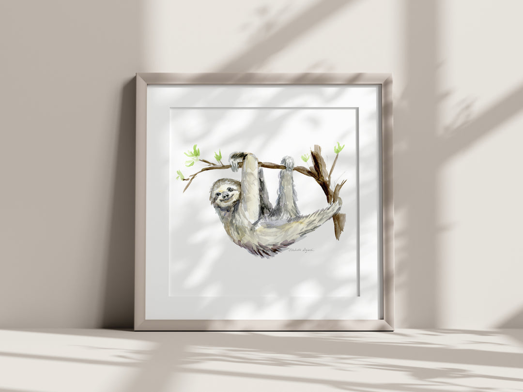 Vrolijke luiaard print van aquarel schilderij van Michelle Dujardin