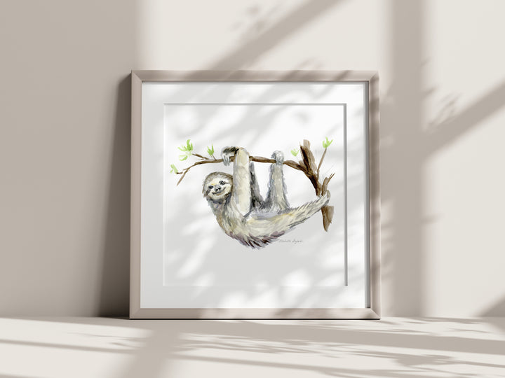 Vrolijke luiaard print van aquarel schilderij van Michelle Dujardin