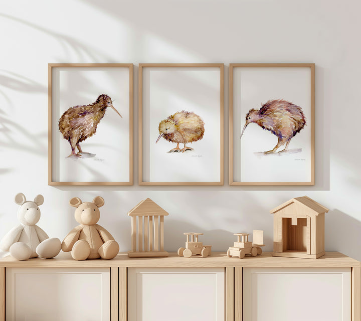 Kiwi bird family art prints for nursery room by Michelle Dujardin