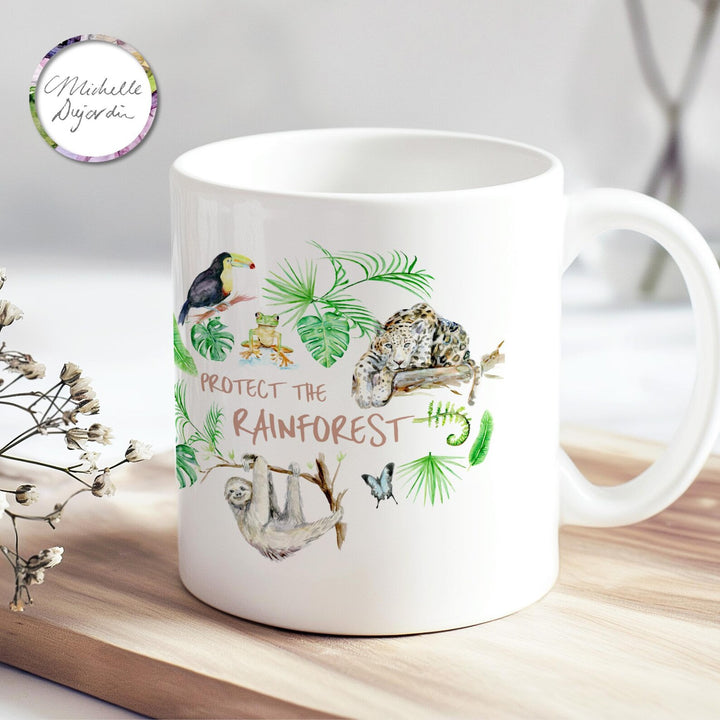 Gift mug with watercolor jungle animals by Michelle Dujardin