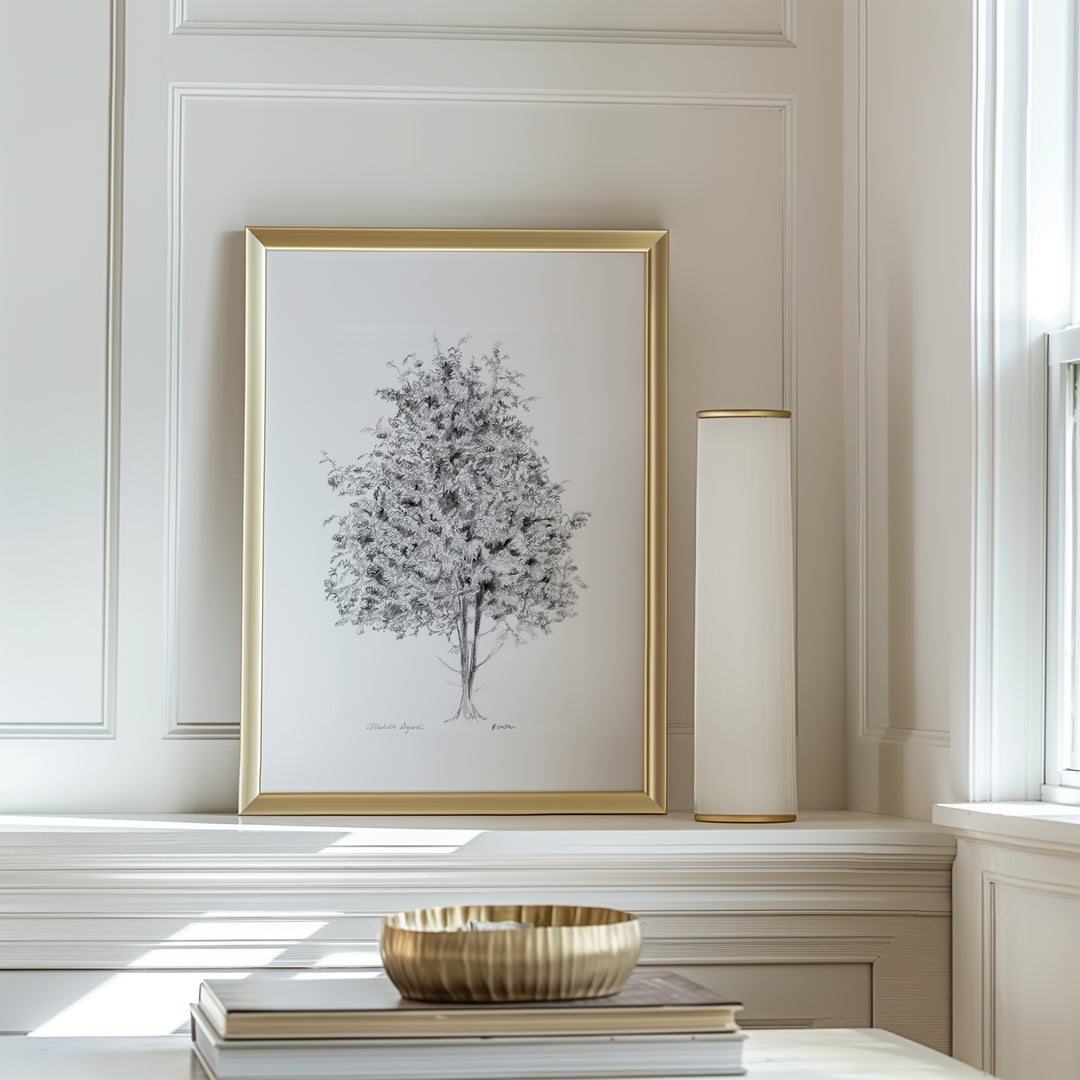 Fine Art Print of a Rowan tree Zen drawing