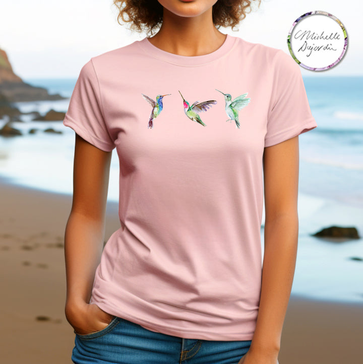 Kolibrie kunst illustraties op t-shirt van Michelle Dujardin
