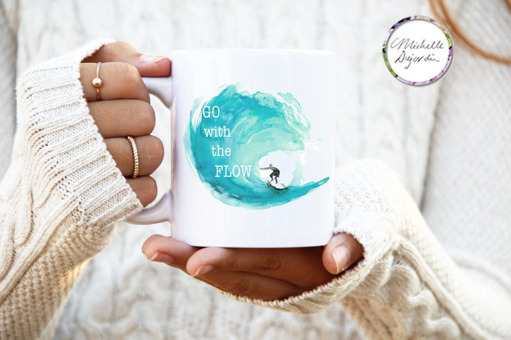 Drinkbeker met mintgroene golf en surfer van Michelle Dujardin