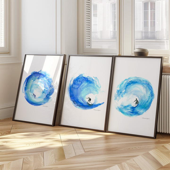 surf muurkunst in aquarel van Michelle Dujardin