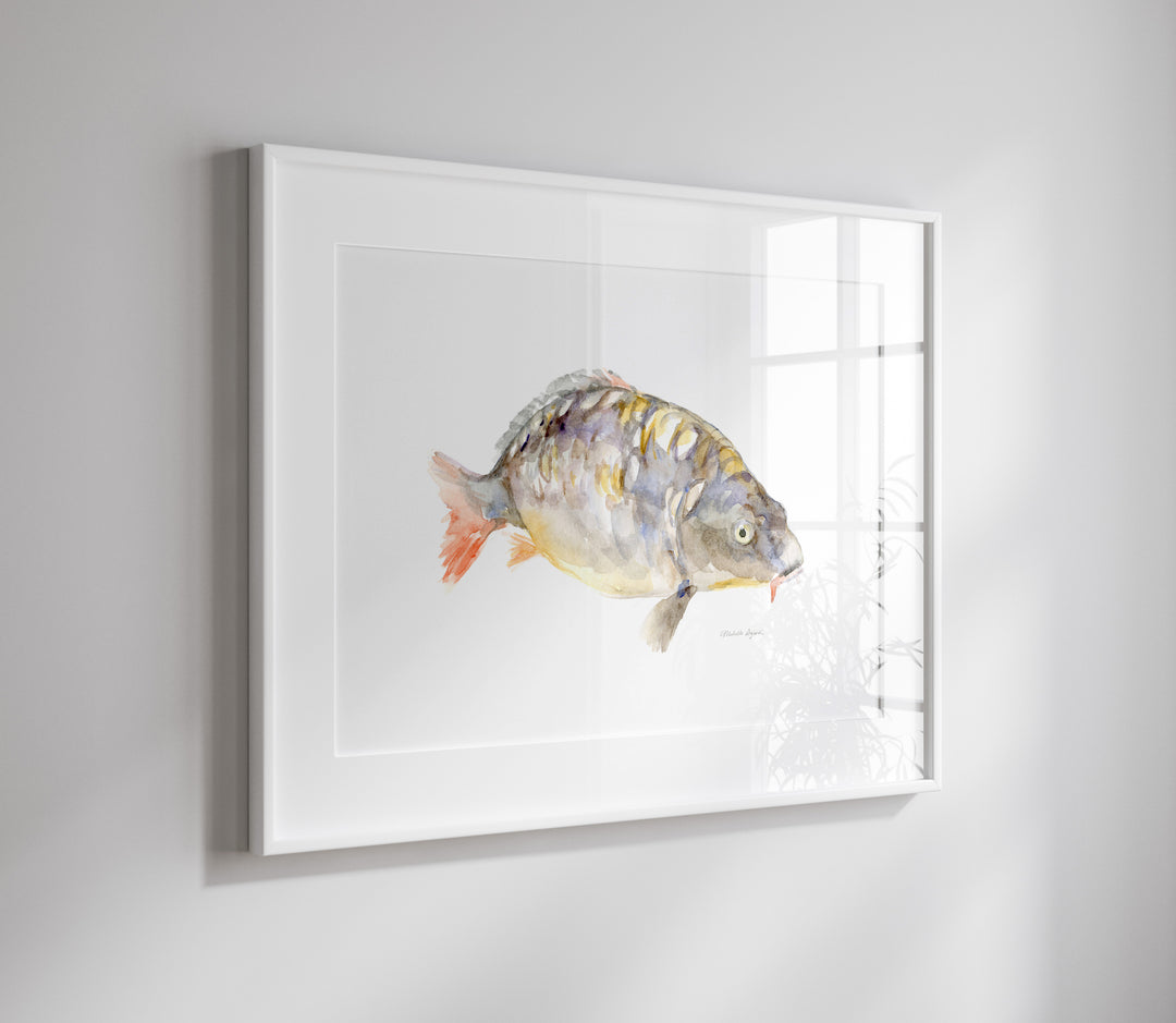 Fine art print van een vis schilderij in een witte lijst