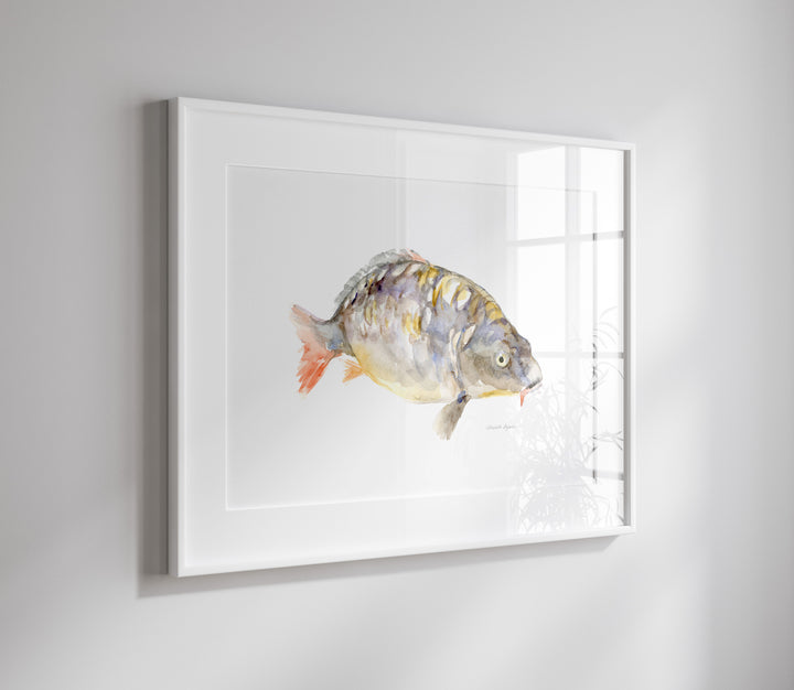 Fine art print van een vis schilderij in een witte lijst
