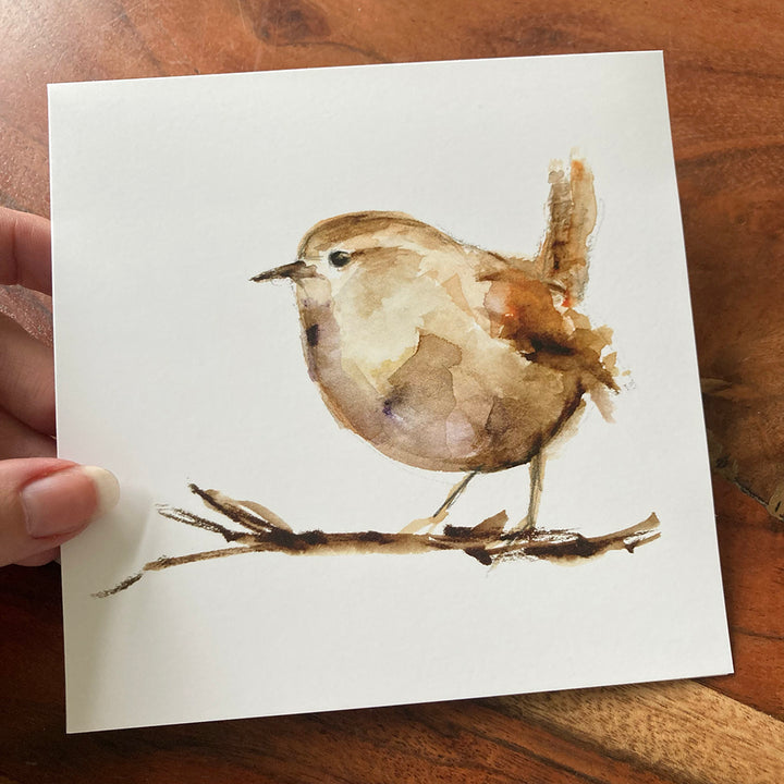 Vogelkaart met winterkoninkje geschilderd door Michelle Dujardin