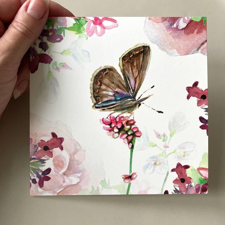 Vlinder en roze bloemen aquarel kaart van  Michelle Dujardin