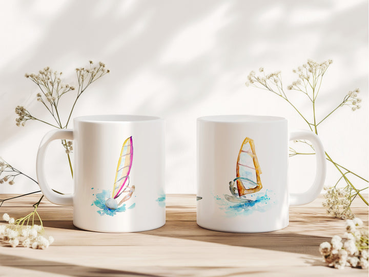 Keramische mok met windsurf illustraties van Michelle Dujardin