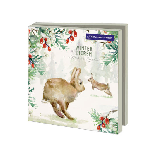Greeting cards 'Winter Animals' (Winterdieren) with rabbits (2024) by Michelle Dujardin