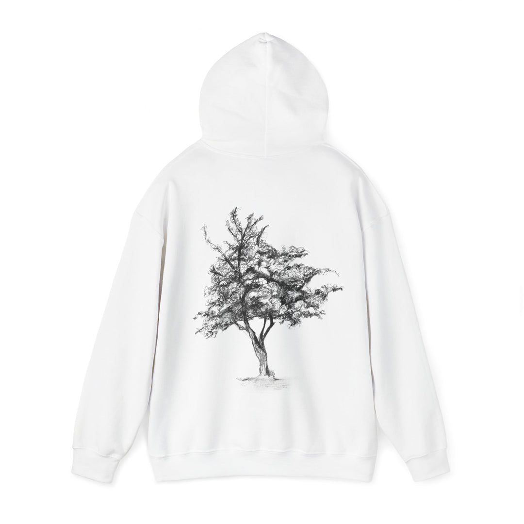 Wiite natuur hoodie met Zen tekening van een boom