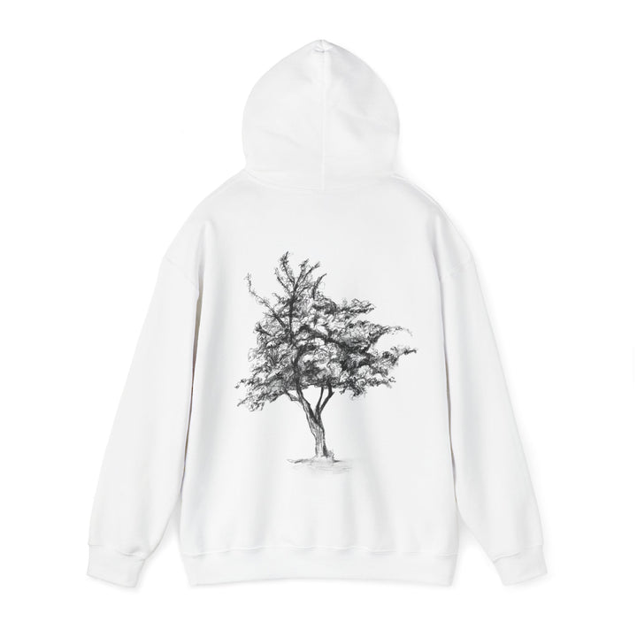 Wiite natuur hoodie met Zen tekening van een boom