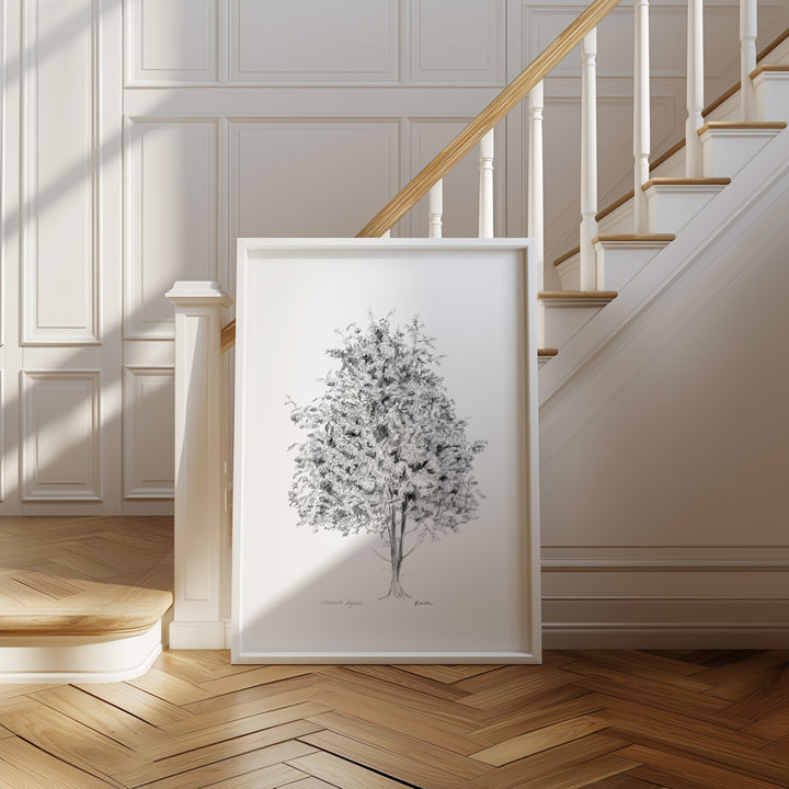 Zen tekening van een lijsterbes boom muurprint van Michelle Dujardin