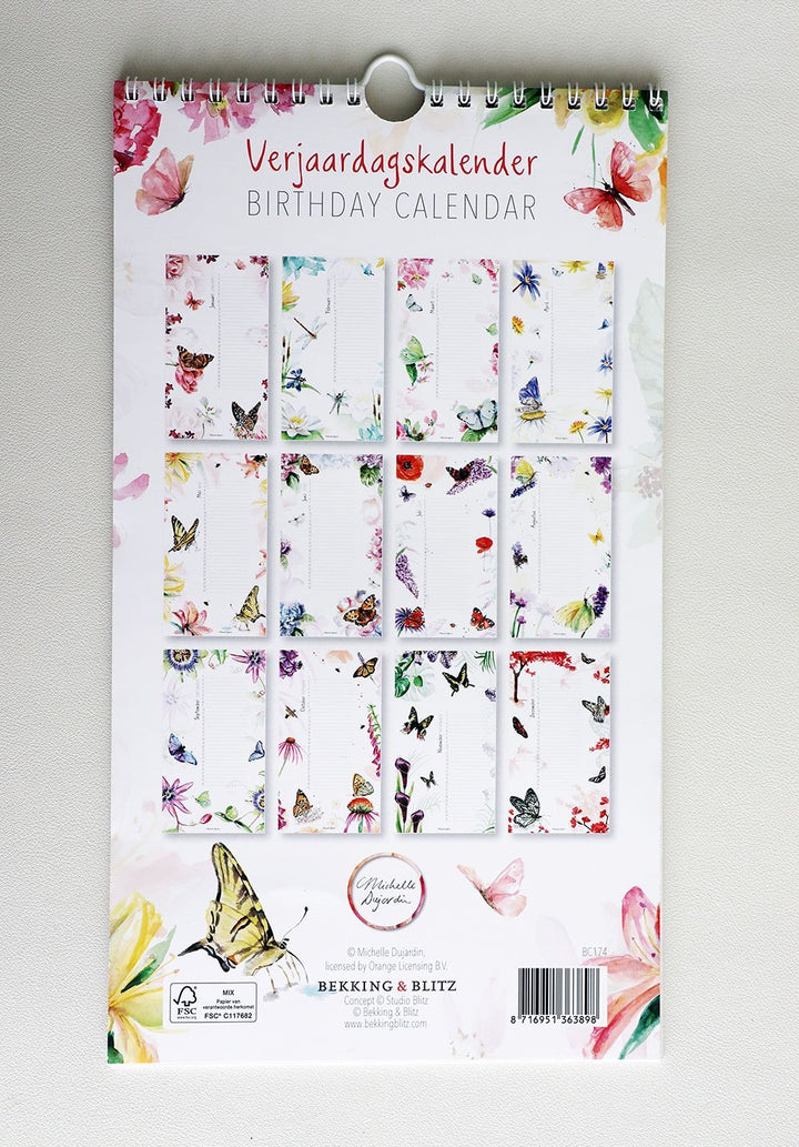 Birthday calendar butterflies & flowers