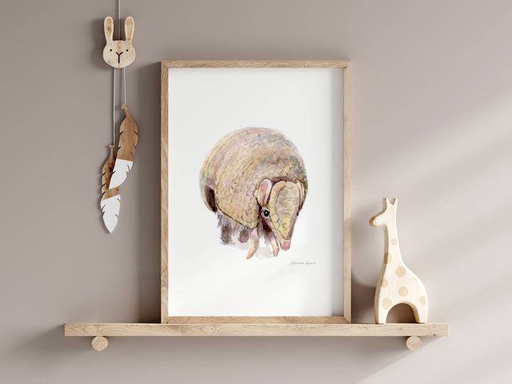 baby armadillo art print by Michelle Dujardin