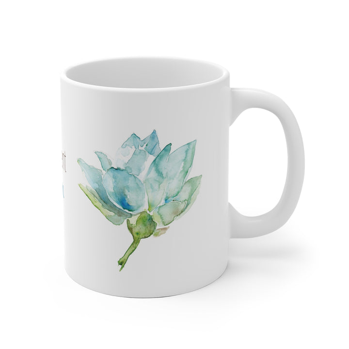 Koffiemok met mintgroene lotus bloem aquarel van Michelle Dujardin